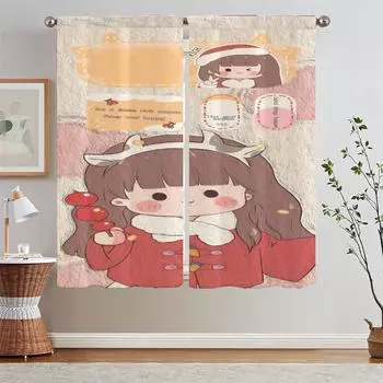 Christmas Chiffon Curtain Tiebacks Blinds Kitchen Curtains for Living Room 2 Elegant Pieces Modern Home Decoration Tentacles W50xH70cmx2pcs-CL