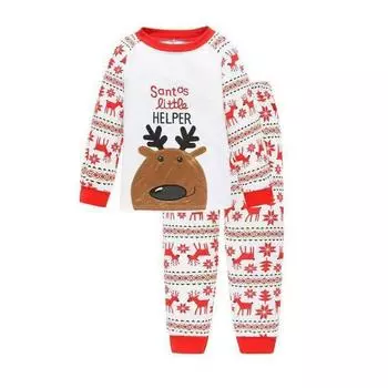 Christmas Children Autumn Pajamas Set Multiple Patterns Cotton Blend Clothing White,100 Child