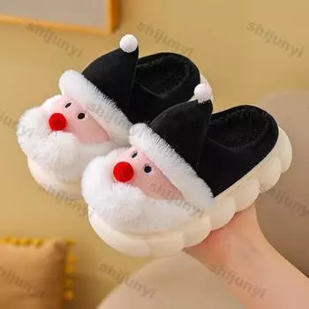 Christmas Children Slippers Boys/girls Santa Claus Plush Warm Comfortable Cute 1-3 Year Old Indoor Casual Cartoon Baby Slippers 24-25size красный