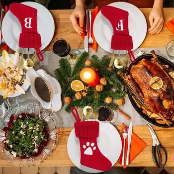 Christmas Christmas Tree Hangings Candy Bags Knife And Fork Sets Small Monogrammed Christmas Stockings Creative Cute Footprints