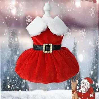 Christmas Coat Dog Clothes Dog Dress Xmas Dress Red Skirt Pets Cat Warm Dress Bow Skirt Comfortable Pet Supplies Dog Costume S