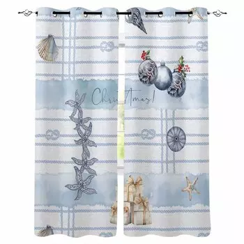 Christmas Conch Gift Starfish Rope Blackout Curtains For Living Room Bedroom Window Treatment Blinds Drapes W135 x H60cm