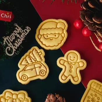 Christmas Cookie Mold Cartoon Fireplace/Gingerbread Man/Xmas Tree Fondant Cake Decorating Tools Biscuit Cutting Mold Baking Tool