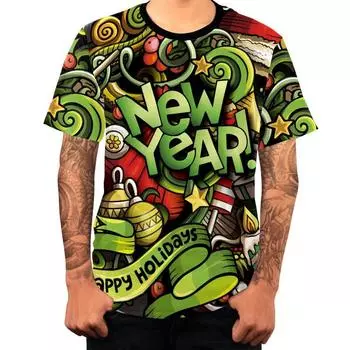 Christmas Costume Funny Santa Claus 3D Printed Men s T-shirt Round Neck Short Sleeved Casual Top S