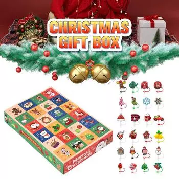 Christmas Countdown Calendars 24 Days of Surprises 10mm Cover Funny - Caps Straw Straw Gifts To D7Z1 multicolor-1set