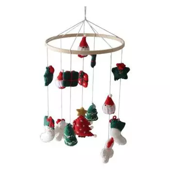 Christmas Crib Mobile Handmade Felt Baby Bed Bell with Reindeer Tree Stars Nursery Decor for Infants Safe Festive Holiday Gifts B