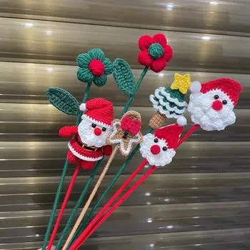 Christmas Crochet Flower Hand Woven Bouquet Of Finished Santa Claus Christmas Tree Flower Christmas Eve Creative Gifts Bouquet