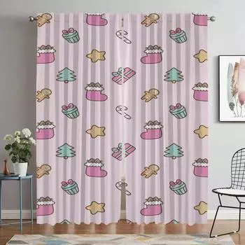 Christmas Curtains Child Room Window Curtain for Room 2 Panel Tulle for Bedroom Shades Partition Home Interior Curtains Living W50xH70cmx2pcs-CL