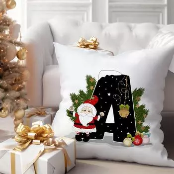 Christmas Cushion Cover Alphabet A-Z Pillow Covers Cute Cartoon Santa Claus Cushion Cover Pillowcases Home Xmas Decoration 450mm*450mm