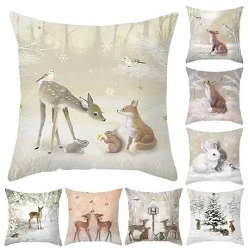 Christmas Cushion Cover Peach Skin Pillowcase Elk Throw Pillow 2025 Xmas Gifts Sofa Decorative Cushions Christmas Pillow Covers