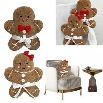 Christmas Cute Gingerbread Man Plush Toy Kawaii Cartoon Plush Doll Pillow Decorative Cushion Birthday Plush Gifts Xmas Present B