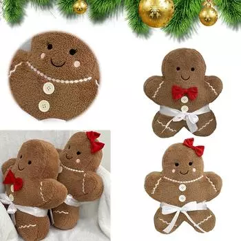 Christmas Cute Gingerbread Man Plush Toy Xmas Gingerbread Man Stuffed Doll Decorative Cushion Pillow for Children Christmas Gift B