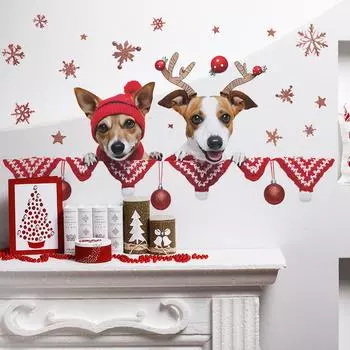 Christmas Cute Puppy Snowflake Bedroom Living Room Study Background Landscaping Wall Sticker 39*90CM/fun-f232