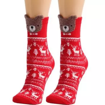 Christmas Cute Socks Deer Midtube Socks Women Various Colors Winter Warm Gifts StyleD