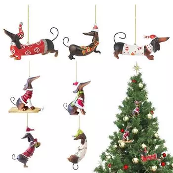 Christmas Dachshund Charm Acrylic 2d Flat Funny Sausage Dog Animal Pendant 7x Dachshund Dog Pendant Dachshund Christmas