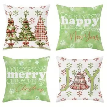 Christmas Day party decoration pillowcase Merry Christmas Christmas Tree Green pattern suitable for home room sofa cushion cover 40x40cm