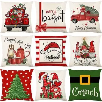 Christmas Day Party decoration Pillowcase Santa Claus Dwarf Print Pillow Cover Sofa Room Home Decoration Christmas Gift 40x40cm
