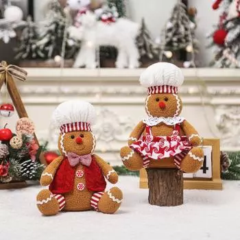 Christmas Decor Doll Cartoon Sitting Position Gingerbread Figure Tabletop Children Gift Party Holiday Decor Props Christmas