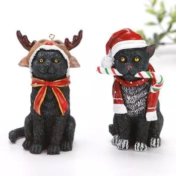 Рождественские украшения, скульптура кошки, кулон, фигурки из смолы, подвесные украшения для рабочего стола, рождественская елка, праздничная вечеринка, дом A