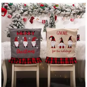 Christmas Decoration Chair Cover Creative Cartoon Machine Embroidered Linen Christmas Flower Chair Back Cover Car Backrest Set