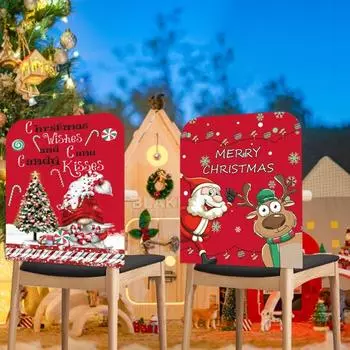 Christmas Decoration Chair Cover Home Textile Christmas Chair Case Cute Christmas Style Cartoon Half Pack Seat Cover Seat Case