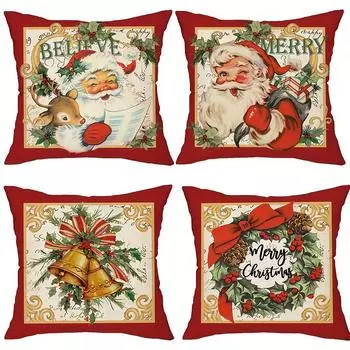 Christmas decoration pillow cover retro Santa Claus garland pattern living room sofa cushion suite room home decoration 40x40cm