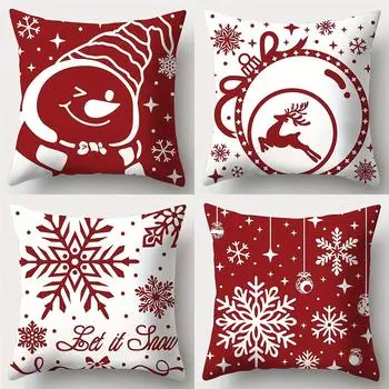Наволочка с рождественским декором, красная и белая наволочка со снеговиком и снежинкой, подходит для домашней комнаты, наволочка для дивана 40x40cm