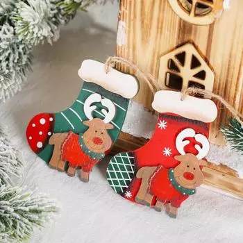 Christmas Decoration Retro Wooden Elk Christmas Stocking Pendant Christmas Tree Decoration Small Pendant красный