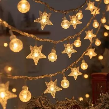 Christmas Decoration Star Ball LED String Lights Indoor Party Atmosphere Room Battery Star Lights Outdoor Festival Curtains 251 1.5M-10 bulbs USB