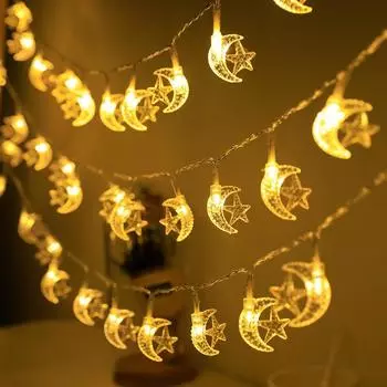 Christmas Decoration Star Moon LED String Lights Indoor Party Atmosphere Room Battery Star Lights Outdoor Festival Curtains 269 1.5M-10 bulbs USB
