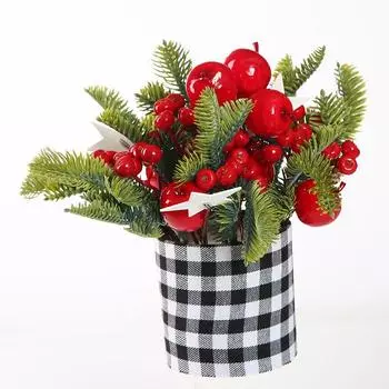 Christmas Decorations Mini Desktop Small Potted Plant Simulation Pe Plaid Plastic Pot Of The Same Style