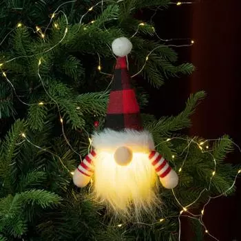 Christmas Decorations Rudolf Checkered Hat Doll Glowing Faceless Elderly Doll Doll, Christmas Decoration, One Size