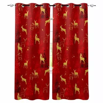 Christmas Deer Christmas Tree Star Red Blackout Curtains For Living Room Bedroom Window Treatment Blinds Drapes W135 x H60cm