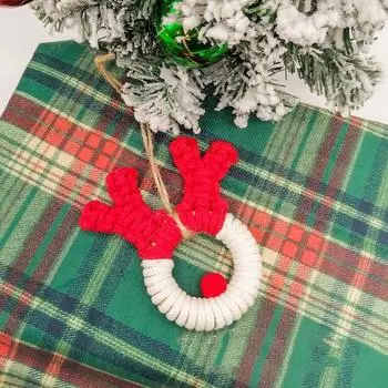 Christmas Deer Head Pendant Woven Deer Antler Hanging Ornament with Lanyard Festive красный