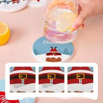 Christmas Diatom Mud Coaster Cartoon Santa Claus Pads Snowman Creative Insulation Mark Teacup Mat Wholesale Table Decoration 10x10cm