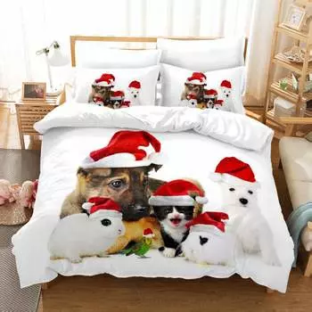 Christmas Digital Printing Quilt Set Three-Piece Christmas Cat GB-Single135cm200cm 2pcs