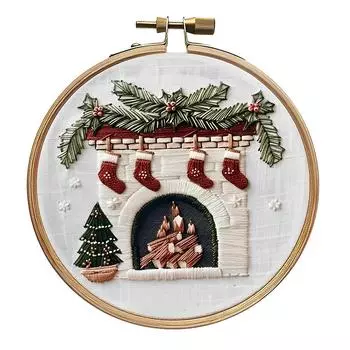 Christmas DIY Needlepoint Kit Includes Embroidery Hoop Embroidery Cloth Threads Cross Stitch Embroidery Kit for Beginner Adults Holiday Village