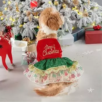 Christmas Dog Clothes Dog Christmas Party Colorful Sequins Small Pet Cat Dog Skirt Gold Velvet Pet Clothing Puppy Clothes S