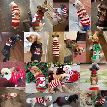 Christmas Dog Clothes Winter Dog Sweater Knitted Warm Coat Pet Clothing for Small Medium Dogs Costume Striped Print Dog Pullover XXS