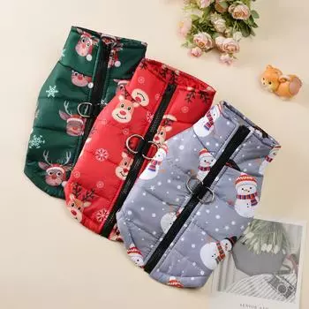 Christmas Dog Clothes Winter Warm Jacket For Small Dogs Cats Fashion Christmas Deer Print Puppy Vest Coat French Bulldog Costume S красный