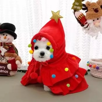 Christmas Dog Clothing Dog Cape Pet Hoodie Soft Autumn and Winter Warm Pet Coat Pet Luxury Fashionable Costume S красный