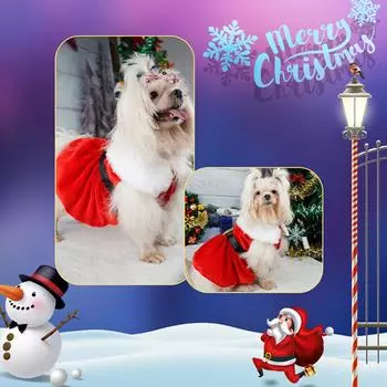 Christmas Dog Dress Cute Dog Girls Winter Clothes Soft Small Pet Red Skirt Suit Comfortable Easy To Clean for Small Medium Dogs S