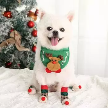 Christmas Dog Socks Double Side Anti Slip Dog Socks with Adjustable Straps Puppy Paw Protector Strong Traction for Indoor for Pet Within 1kg