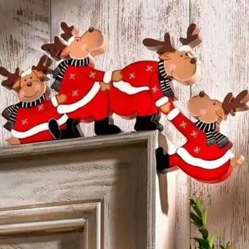 Christmas Door Frame Decoration Santa Claus Wooden Elk Xmas Party Decor Ornament Home Window Crafts Home New Year Gifts 2024 New