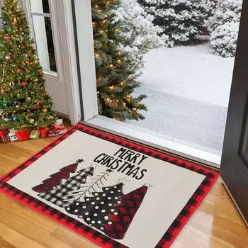 Christmas Doormat Decorative Xmas Holiday Front Door Mat Cartoon Character Felt Door Rugs for Indoor Outdoor Xmas New Year Decor