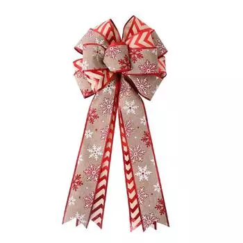 Christmas Double Layer Linen Bow Christmas Bowknot for Xmas Tree Decorations Maple Leaf Striped Snow Silver