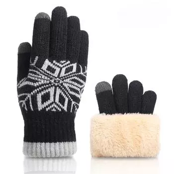 Christmas Double layer Touch Screen Gloves Plus Velvet Thickened Knitted Gloves Outdoor Winter Cold Warm Gloves Touch Control Average size