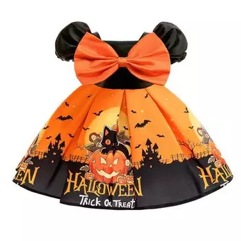 Christmas Dress Kids Toddler Baptism 1st Birthday Dress Baby Girl Clothes Princess Wedding Lace Party Puff Sleeves Kids Costume 70 оранжевый