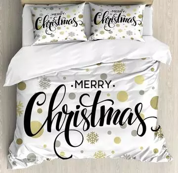 Christmas Duvet Cover Merry Christmas Lettering on An Abstract Modern Snowflake Dot Pattern Decorative Green for Children Women 70x133cm 2pcs