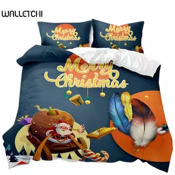 Christmas Duvet Cover Set Holiday Twin Bedding Set with Santa Print for Kids Teens Double Queen King Size Polyester Qulit Cover EU single(135x200cm)